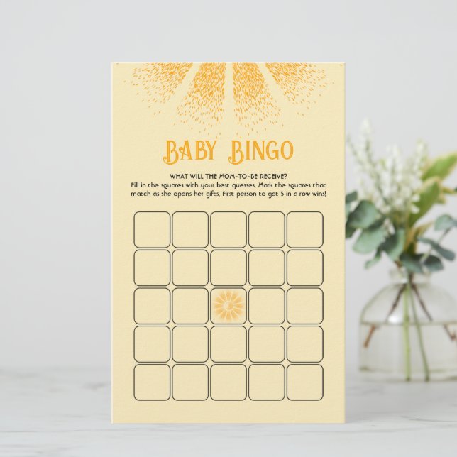 Sunshine Baby Dusche Bingo Spiel (Stehend Vorderseite)