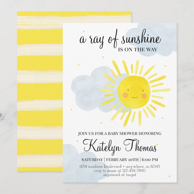 Sunshine Baby Duwer Invitation Geschlecht neutral Einladung (Vorne/Hinten)
