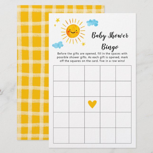 Sunshine Baby Shower Bingo Game (Vorne/Hinten)