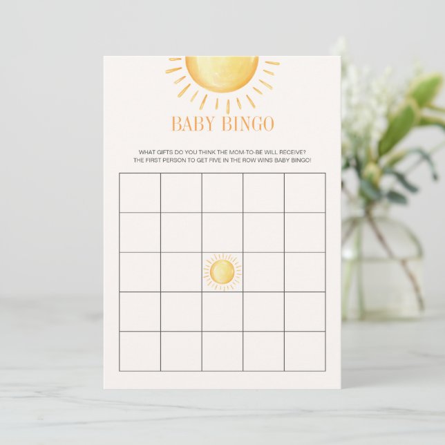 Sunshine Baby Shower Bingo Game Einladung (Stehend Vorderseite)