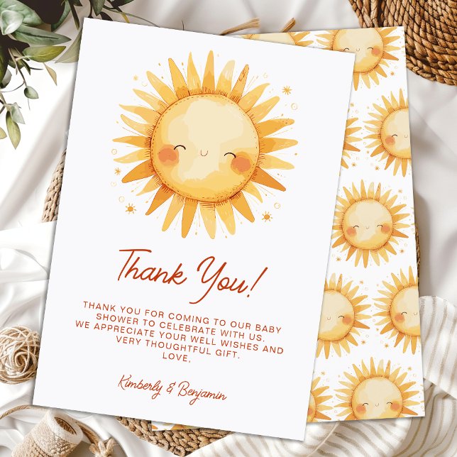 Sunshine Baby Shower Boho Cute Gender Neutral Sun Dankeskarte (Von Creator hochgeladen)