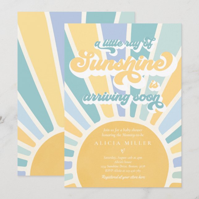 Sunshine Baby Shower Boho Retro Gelbe Sonnenschein Einladung (Vorne/Hinten)