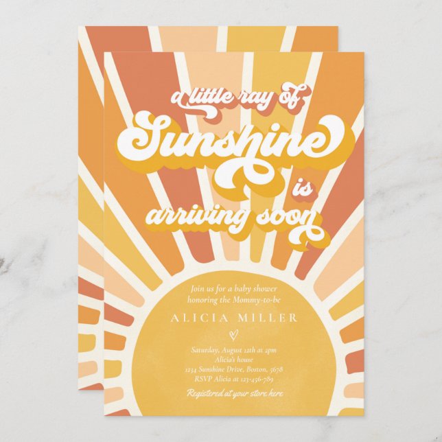 Sunshine Baby Shower Boho Retro Gelbe Sonnenschein Einladung (Vorne/Hinten)