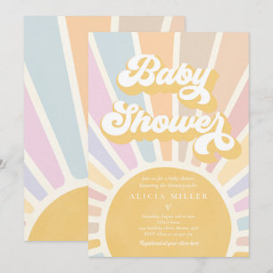 Sunshine Baby Shower Boho Retro Pink Sunshine Einladung