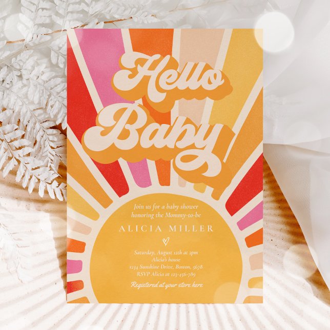 Sunshine Baby Shower Boho Retro Pink Sunshine Einladung (Von Creator hochgeladen)