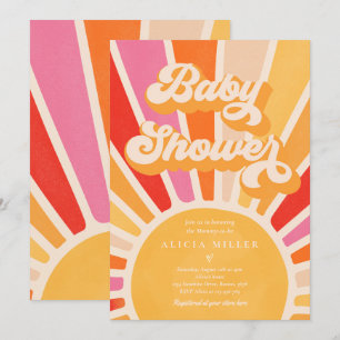 Sunshine Baby Shower Boho Retro Pink Sunshine Einladung