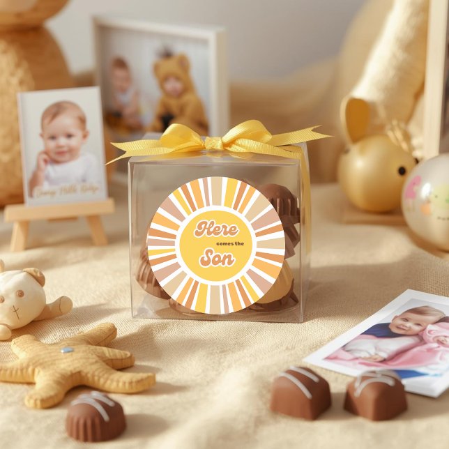Sunshine Baby Shower Boho Retro Yellow Sunshine Runder Aufkleber (Von Creator hochgeladen)