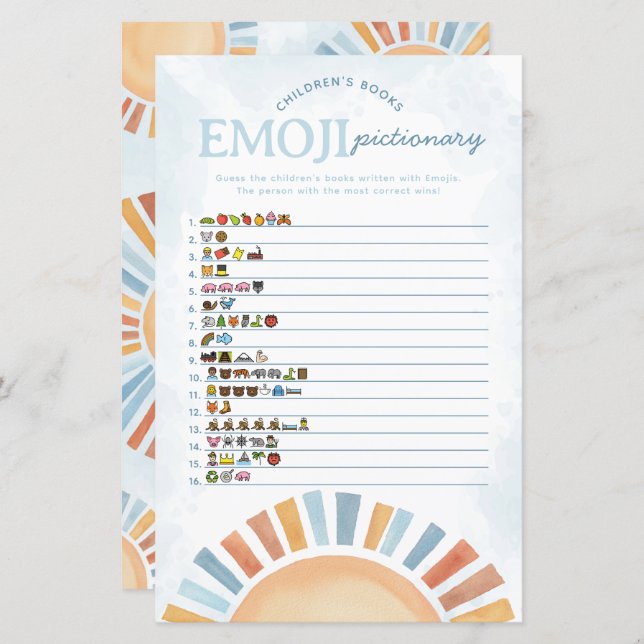 Sunshine Baby Shower Emoji Pictionary Game (Vorne/Hinten)