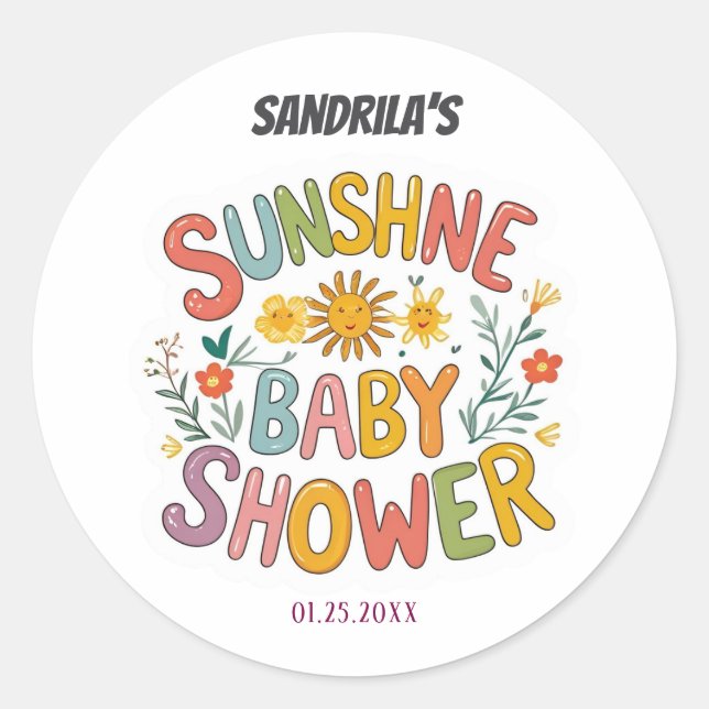  Sunshine Baby Shower Runder Aufkleber (Vorderseite)