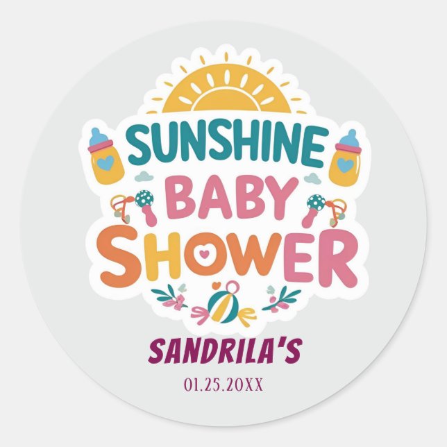  Sunshine Baby Shower Runder Aufkleber (Vorderseite)