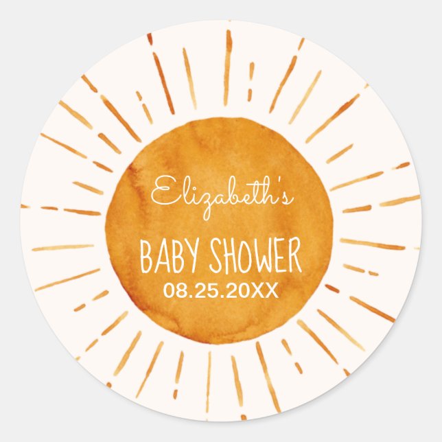 Sunshine Baby Shower Runder Aufkleber (Vorderseite)