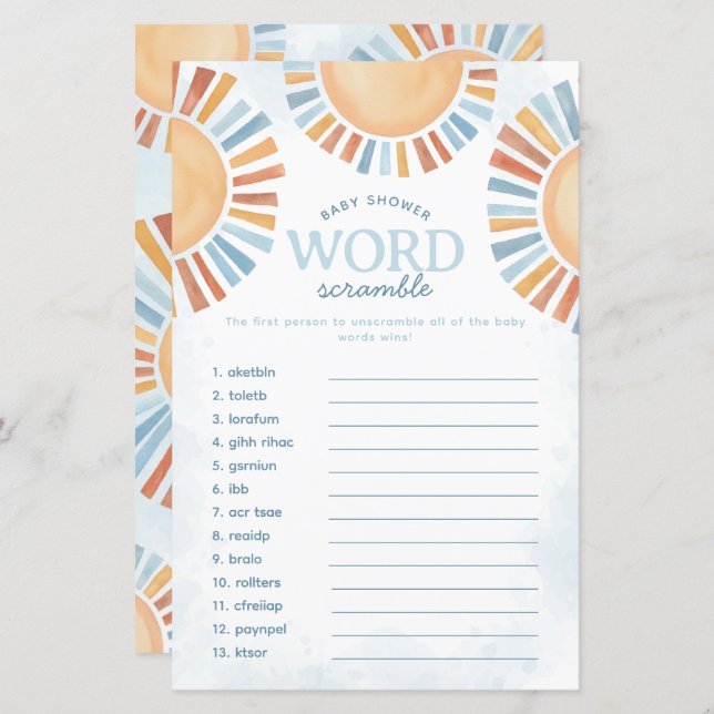 Sunshine Baby Shower Word Scramble Game (Vorne/Hinten)