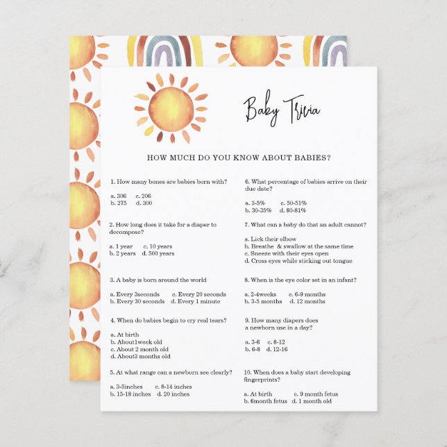 Sunshine Baby Trivia | Baby Showspiel (Vorne/Hinten)