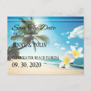 Sunshine Beach Palm Trees Plumeria Save the Date Ankündigungspostkarte