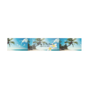 Sunshine Beach Palm Trees Plumeria Wedding Einladungsbanderole