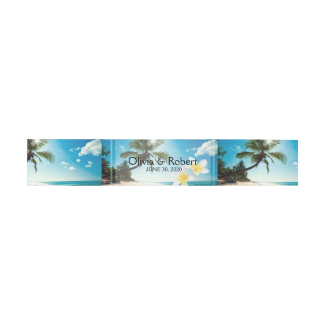 Sunshine Beach Palm Trees Plumeria Wedding Einladungsbanderole (Flach)