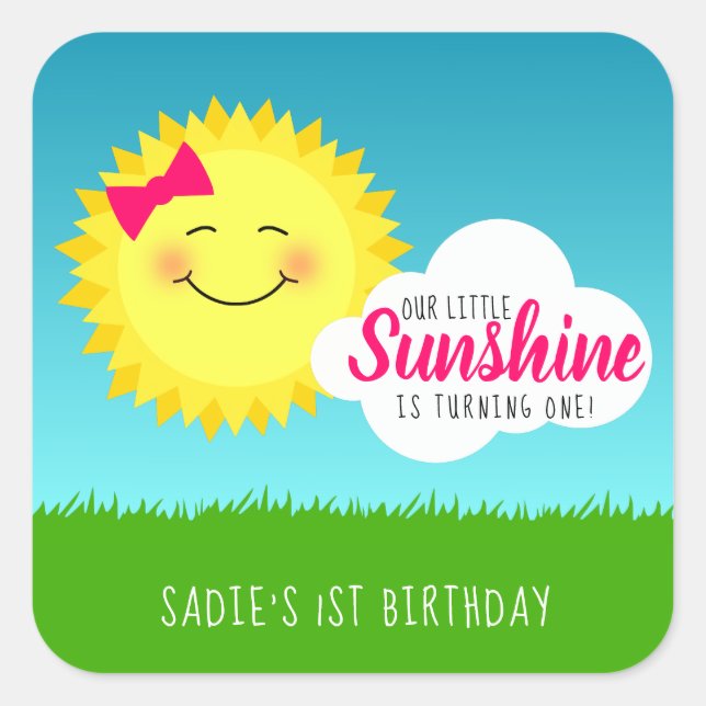 Sunshine Birthday Party Quadratischer Aufkleber (Vorderseite)