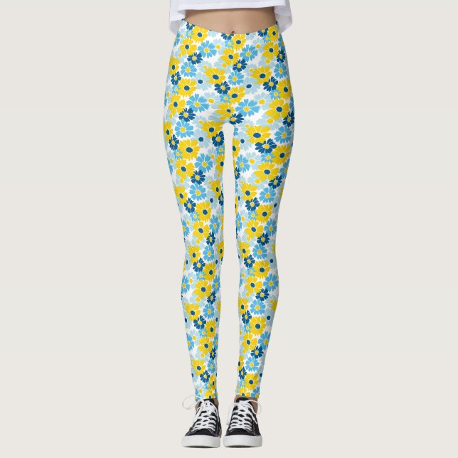 Sunshine Blue Sky blühend Daisy Leggings (Vorderseite)