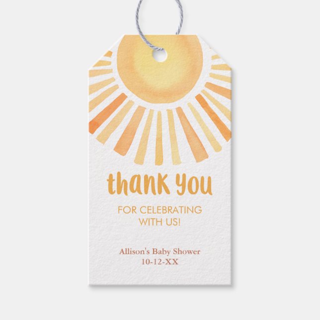 Sunshine Boho geschlechtsneutrale Babydusche bevor Geschenkanhänger (Vorderseite)