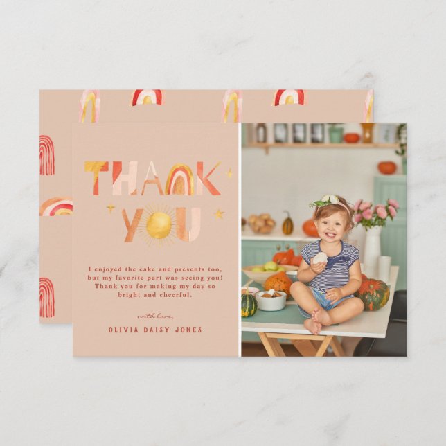 Sunshine Boho Rainbow | Foto Vielen Dank Dankeskarte (Vorne/Hinten)