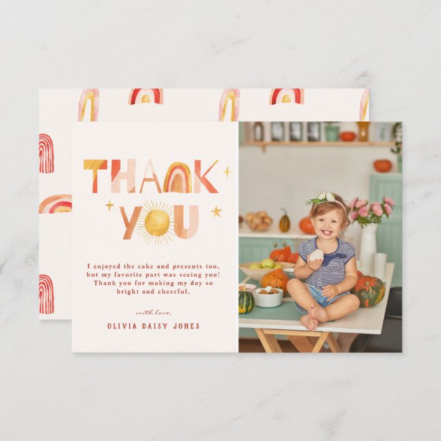 Sunshine Boho Rainbow | Foto Vielen Dank Dankeskarte (Vorne/Hinten)