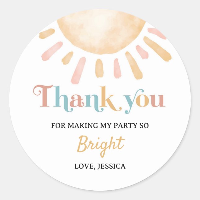 Sunshine Boho Sun Birthday Party Runder Aufkleber (Vorderseite)