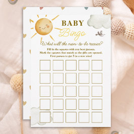 Sunshine Boho Sun Gender-Neutral Baby Bingo Card Mitteilungskarte