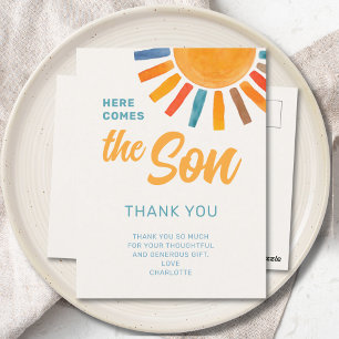 Sunshine Boy's Baby Shower Danke Postkarte
