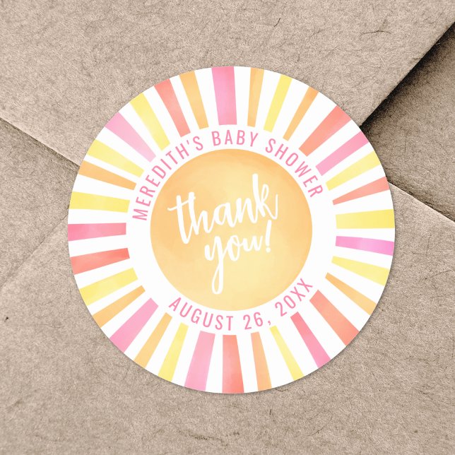 Sunshine Bright Pink Sun Baby Dusche Runder Aufkleber (Sunshine Bright Pink Sun Baby Shower Classic Round Sticker)