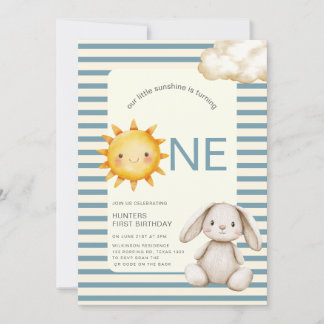 Sunshine Cute Bunny First Birthday OR code Einladung