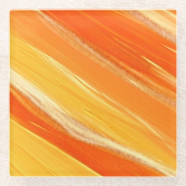 Sunshine - diagonale orange und gelbe Streifen Glasuntersetzer (Vorderseite)