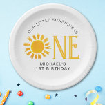 Sunshine First Geburtstag Pappteller<br><div class="desc">Planst du eine erste Geburtstagsfeier? Diese niedlichen Teller aus dem 1. Geburtstag der Sonne sind mit einer gelben Aquarellsonne geschmückt. Sie sind leicht anpassbar. Original Wasserfarbe © Michele Davies.</div>