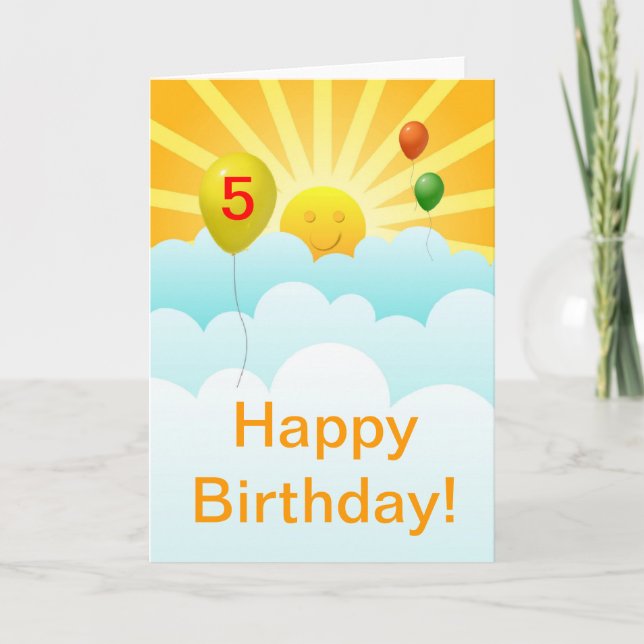 Sunshine Happy Face and Balloons Birthday Age Spec Karte (Vorderseite)