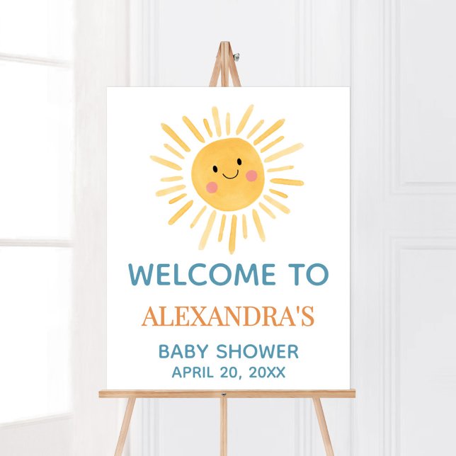 Sunshine Hier kommt das Son Willkommenszeichen Poster (Here Comes the Son Cute Sun Baby Shower Welcome Sign)