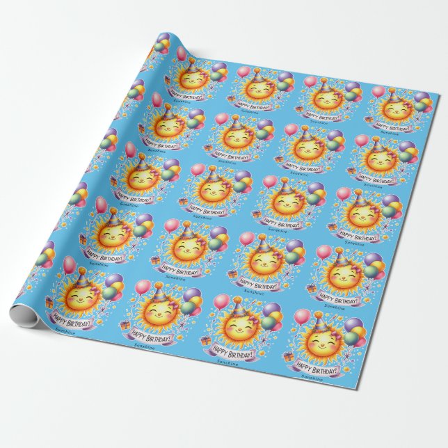 Sunshine Individuelle Name Happy Birthday Geschenkpapier (Ungerollt)