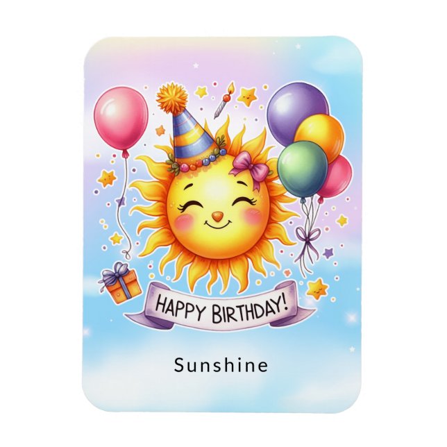 Sunshine Individuelle Name Happy Birthday Magnet (Vertikal)