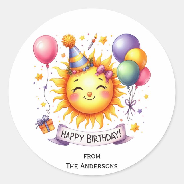 Sunshine Individuelle Name Happy Birthday Runder Aufkleber (Vorderseite)
