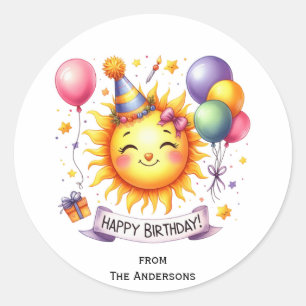 Sunshine Individuelle Name Happy Birthday Runder Aufkleber