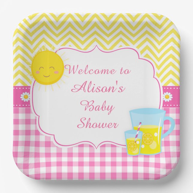 Sunshine & Lemonade Pink & Gelb Pappteller (Vorderseite)