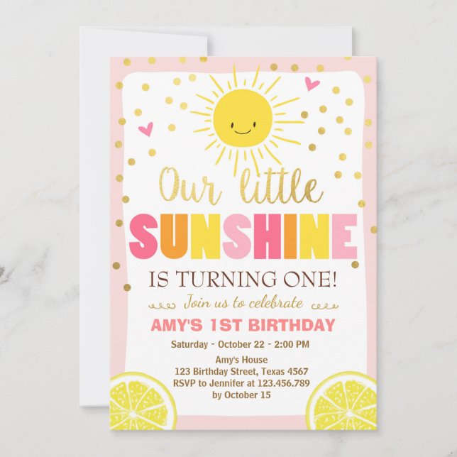 Sunshine Lemonade zum Geburtstag Einladung Pink Le (Vorderseite)