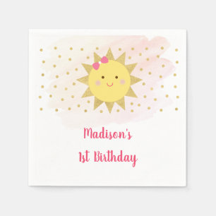 Sunshine Pink & Gold Erster Geburtstag Serviette