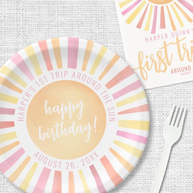 Sunshine Pink Sun 1. Geburtstag Party Pappteller (Sunshine Pink Sun 1st Birthday Party Paper Plates)