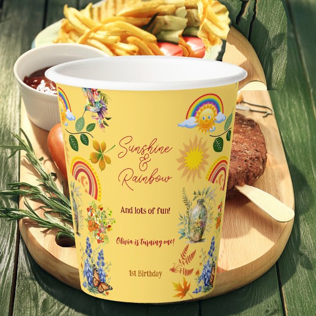 Sunshine Rainbow Spring Garden Butterfly Geburtsta Pappbecher (Sunshine Rainbow Spring Garden Butterfly Birthday Paper Cups)