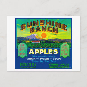 Sunshine Ranch Apple Label - Wapato, WA Postkarte