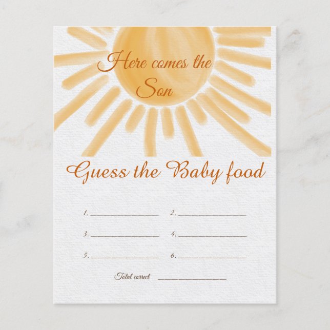 Sunshine Ray Sun Baby Dusche Guess Food Game Card (Vorderseite)