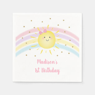 Sunshine Regenbogen Rosa Goldpastel Geburtstag Serviette