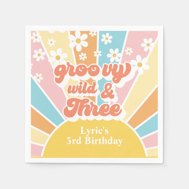 Sunshine Retro daisy 3. Geburtstag Serviette (Vorderseite)