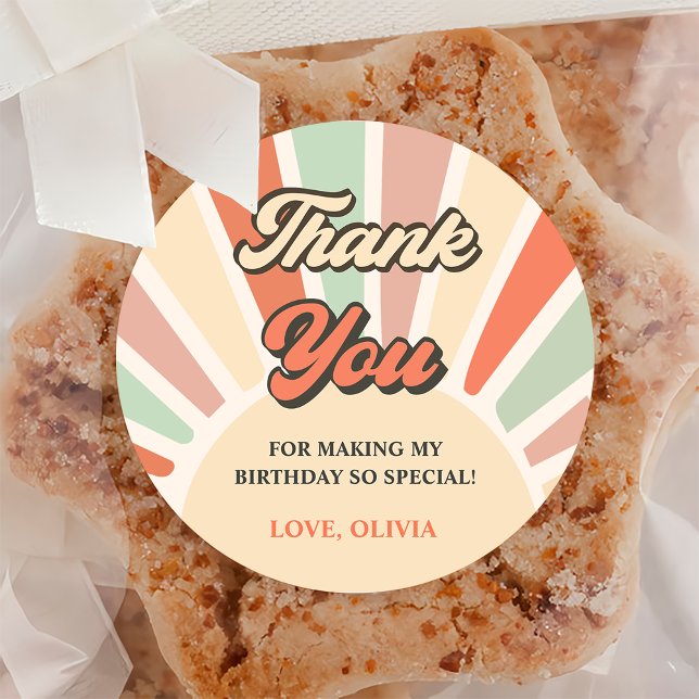 Sunshine Retro Rainbow Vielen Dank für Ihre Geburt Runder Aufkleber (Von Creator hochgeladen)