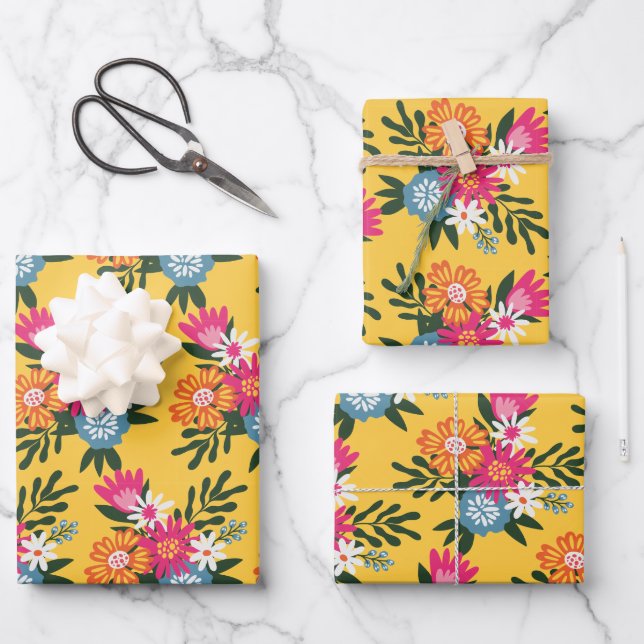 Sunshine Soiree | Gelb gespielt floral Geschenkpapier Set (Vorderseite)