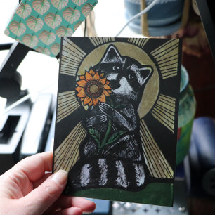 Sunshine Sonnenblume Raccoon Postkarte